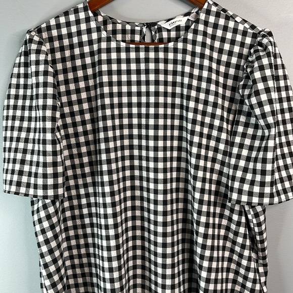 Signature Reitmans Seersucker Gingham Plaid Blouse Puff Sleeve Black White XXL - Picture 3 of 13